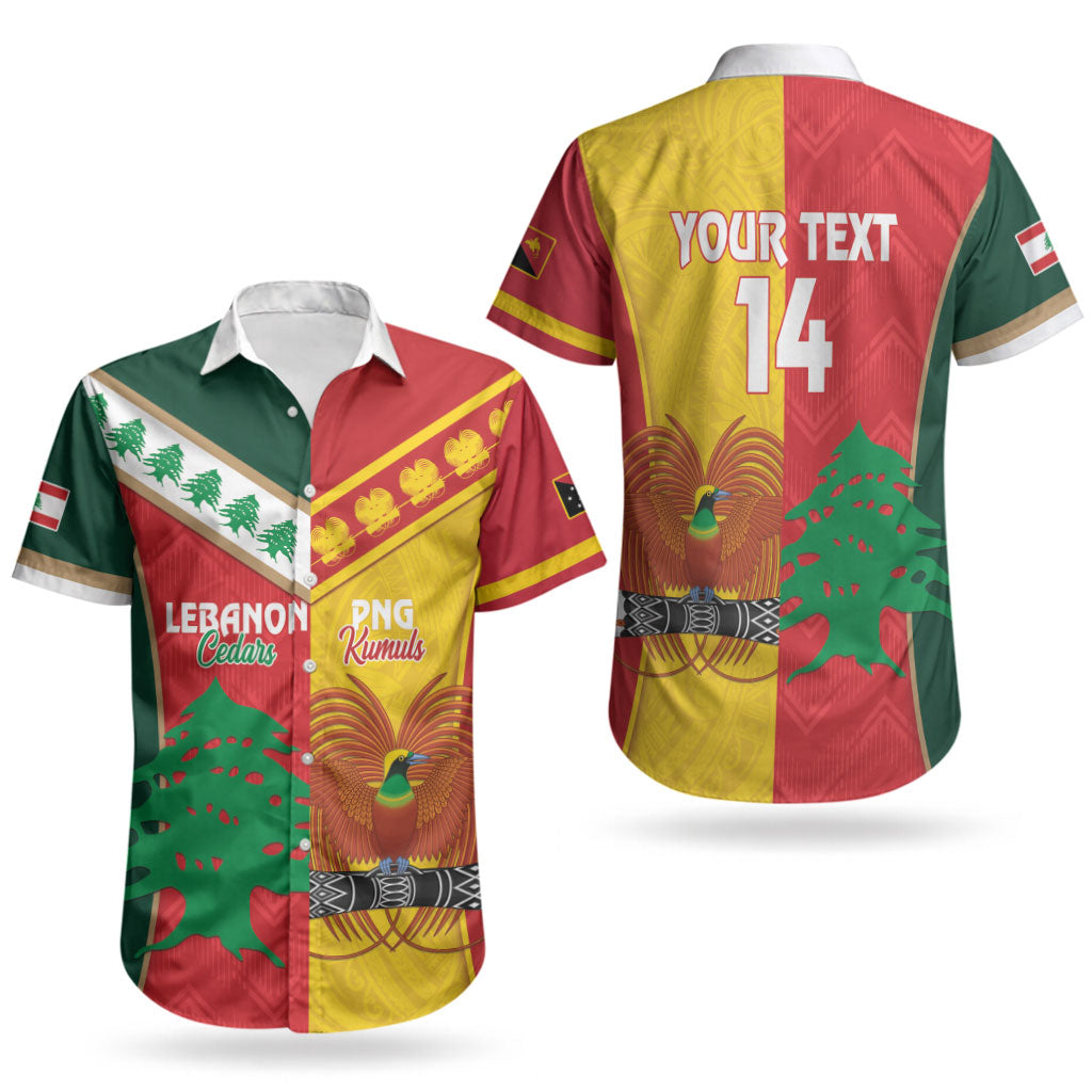 Custom Rugby Papua New Guinea and Lebanon Couples Matching Puletasi and Hawaiian Shirt PNG Kumuls Cedars Together