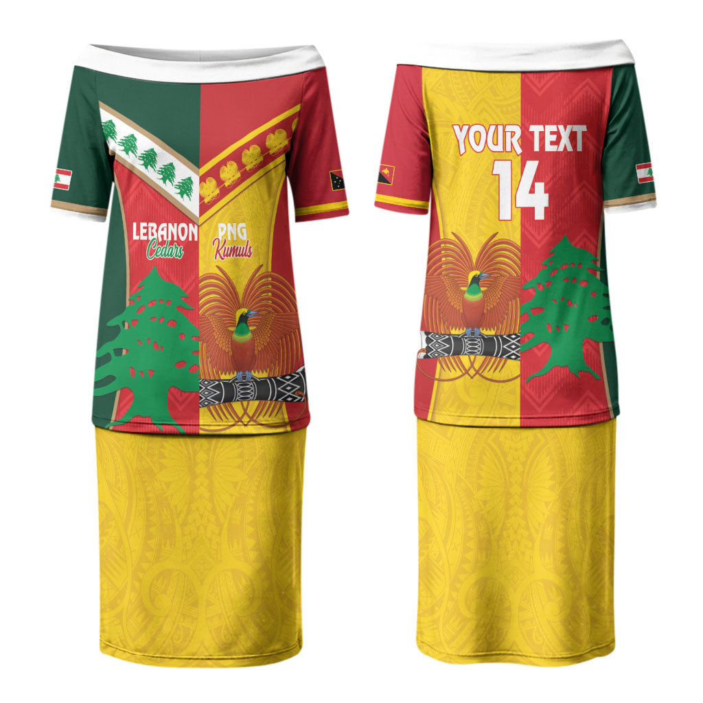 Custom Rugby Papua New Guinea and Lebanon Couples Matching Puletasi and Hawaiian Shirt PNG Kumuls Cedars Together