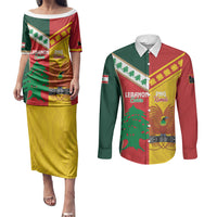Custom Rugby Papua New Guinea and Lebanon Couples Matching Puletasi and Long Sleeve Button Shirt PNG Kumuls Cedars Together