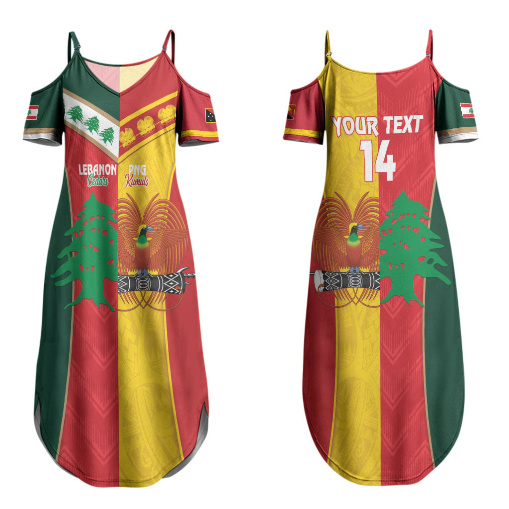 Custom Rugby Papua New Guinea and Lebanon Couples Matching Summer Maxi Dress and Hawaiian Shirt PNG Kumuls Cedars Together