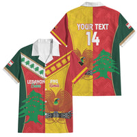 Custom Rugby Papua New Guinea and Lebanon Family Matching Long Sleeve Bodycon Dress and Hawaiian Shirt PNG Kumuls Cedars Together