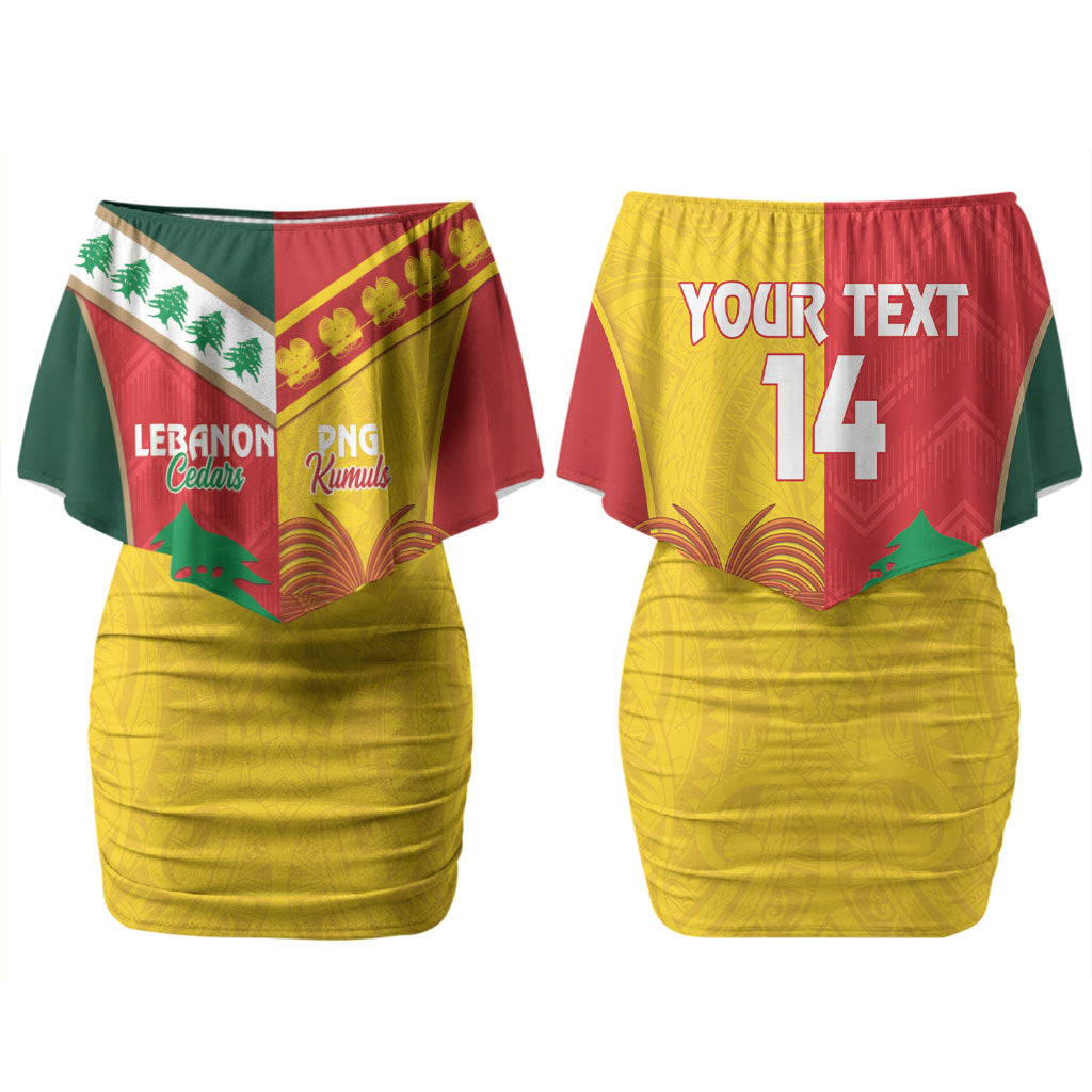 Custom Rugby Papua New Guinea and Lebanon Family Matching Off Shoulder Short Dress and Hawaiian Shirt PNG Kumuls Cedars Together