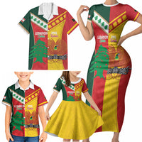 Custom Rugby Papua New Guinea and Lebanon Family Matching Short Sleeve Bodycon Dress and Hawaiian Shirt PNG Kumuls Cedars Together