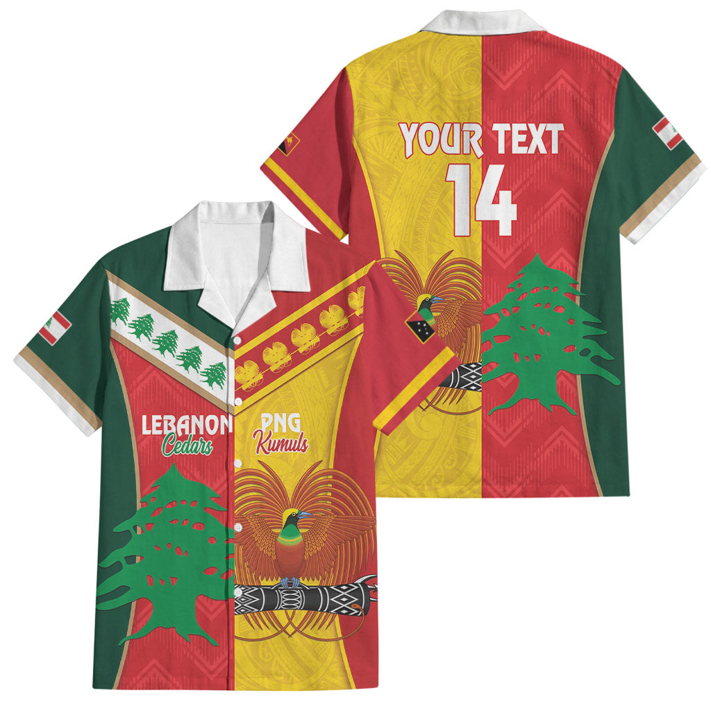 Custom Rugby Papua New Guinea and Lebanon Family Matching Summer Maxi Dress and Hawaiian Shirt PNG Kumuls Cedars Together