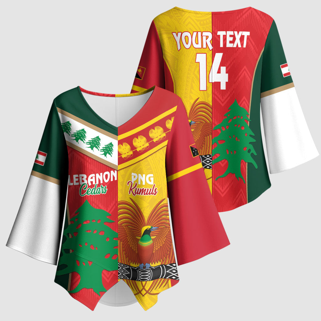 Custom Rugby Papua New Guinea and Lebanon Kimono Sleeve Blouse PNG Kumuls Cedars Together