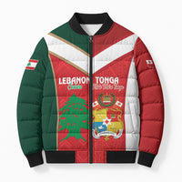 Custom Rugby Tonga and Lebanon Bomber Puffer Jacket Mate Maa Tonga Cedars Together