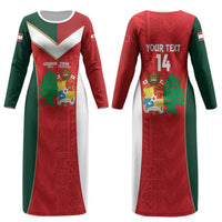 Custom Rugby Tonga and Lebanon Couples Matching Long Sleeve Bodycon Dress and Hawaiian Shirt Mate Maa Tonga Cedars Together