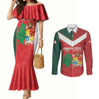 Custom Rugby Tonga and Lebanon Couples Matching Mermaid Dress and Long Sleeve Button Shirt Mate Maa Tonga Cedars Together