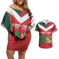 Custom Rugby Tonga and Lebanon Couples Matching Off Shoulder Short Dress and Hawaiian Shirt Mate Maa Tonga Cedars Together