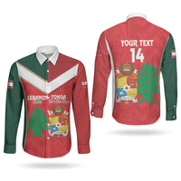 Custom Rugby Tonga and Lebanon Couples Matching Off Shoulder Short Dress and Long Sleeve Button Shirt Mate Maa Tonga Cedars Together