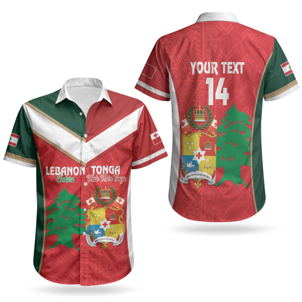 Custom Rugby Tonga and Lebanon Couples Matching Off The Shoulder Long Sleeve Dress and Hawaiian Shirt Mate Maa Tonga Cedars Together