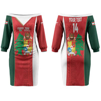 Custom Rugby Tonga and Lebanon Couples Matching Off The Shoulder Long Sleeve Dress and Long Sleeve Button Shirt Mate Maa Tonga Cedars Together