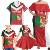 Custom Rugby Tonga and Lebanon Family Matching Off Shoulder Maxi Dress and Hawaiian Shirt Mate Maa Tonga Cedars Together