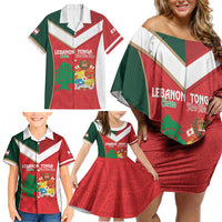 Custom Rugby Tonga and Lebanon Family Matching Off Shoulder Short Dress and Hawaiian Shirt Mate Maa Tonga Cedars Together