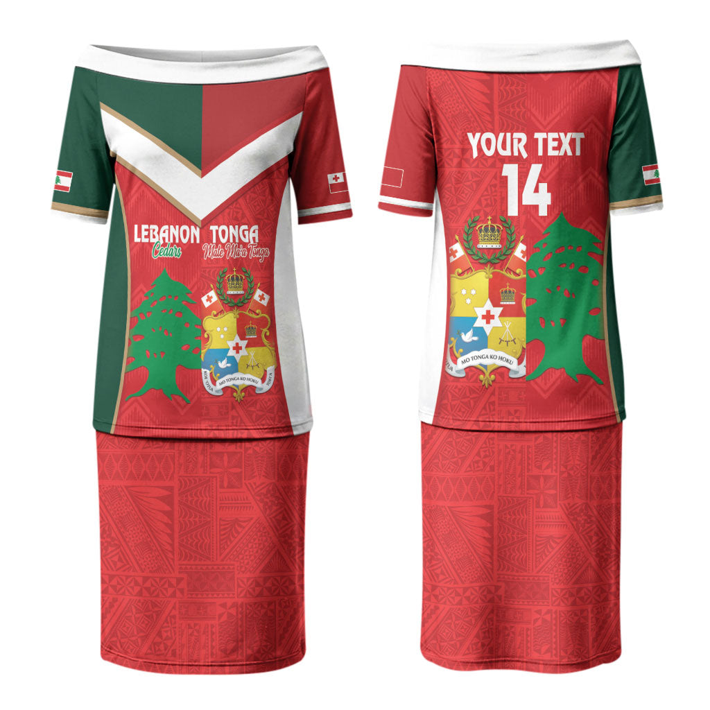 Custom Rugby Tonga and Lebanon Family Matching Puletasi and Hawaiian Shirt Mate Maa Tonga Cedars Together