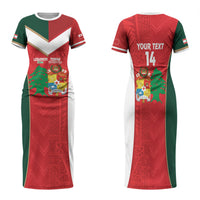 Custom Rugby Tonga and Lebanon Family Matching Short Sleeve Bodycon Dress and Hawaiian Shirt Mate Maa Tonga Cedars Together
