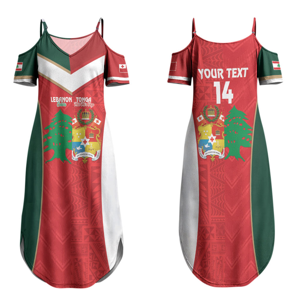 Custom Rugby Tonga and Lebanon Family Matching Summer Maxi Dress and Hawaiian Shirt Mate Maa Tonga Cedars Together