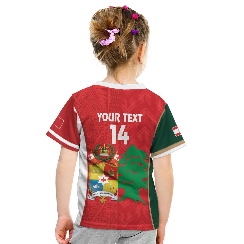 Custom Rugby Tonga and Lebanon Kid T Shirt Mate Maa Tonga Cedars Together