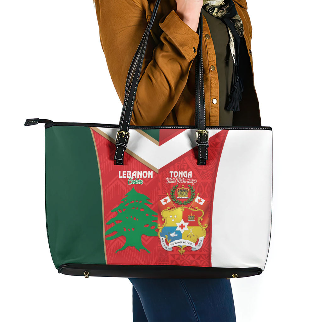 Rugby Tonga and Lebanon Leather Tote Bag Mate Maa Tonga Cedars Together