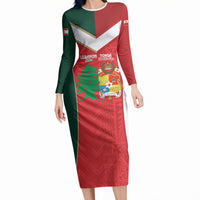 Custom Rugby Tonga and Lebanon Long Sleeve Bodycon Dress Mate Maa Tonga Cedars Together