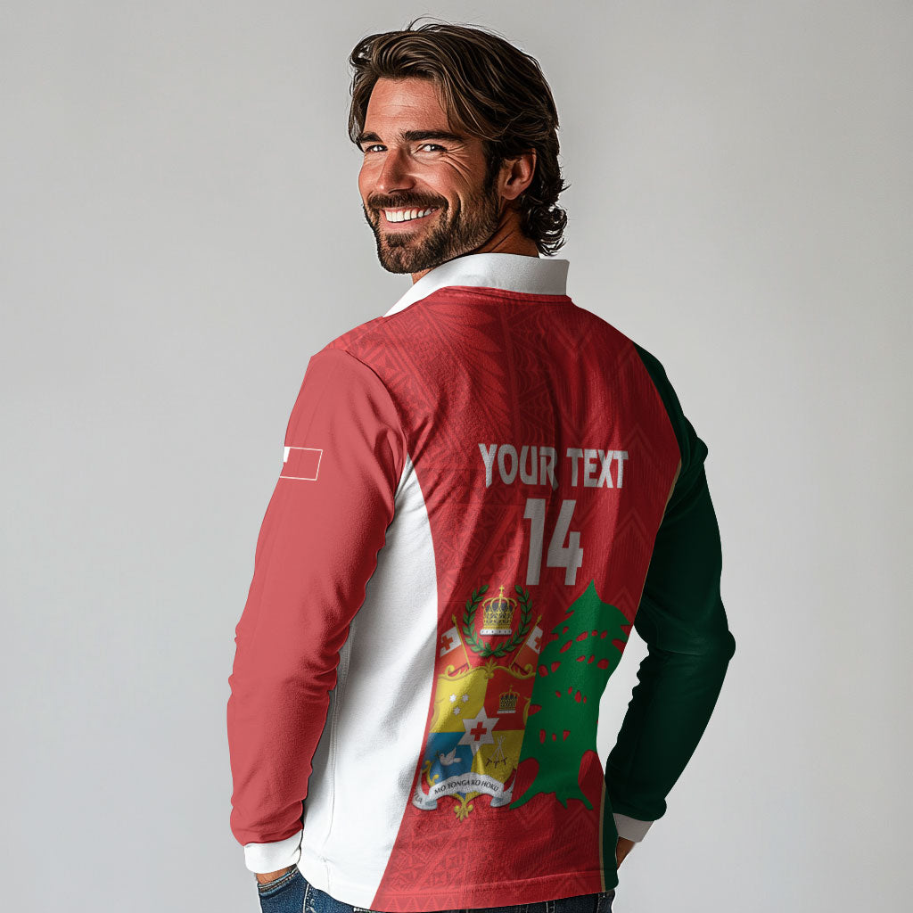 Custom Rugby Tonga and Lebanon Long Sleeve Polo Shirt Mate Maa Tonga Cedars Together