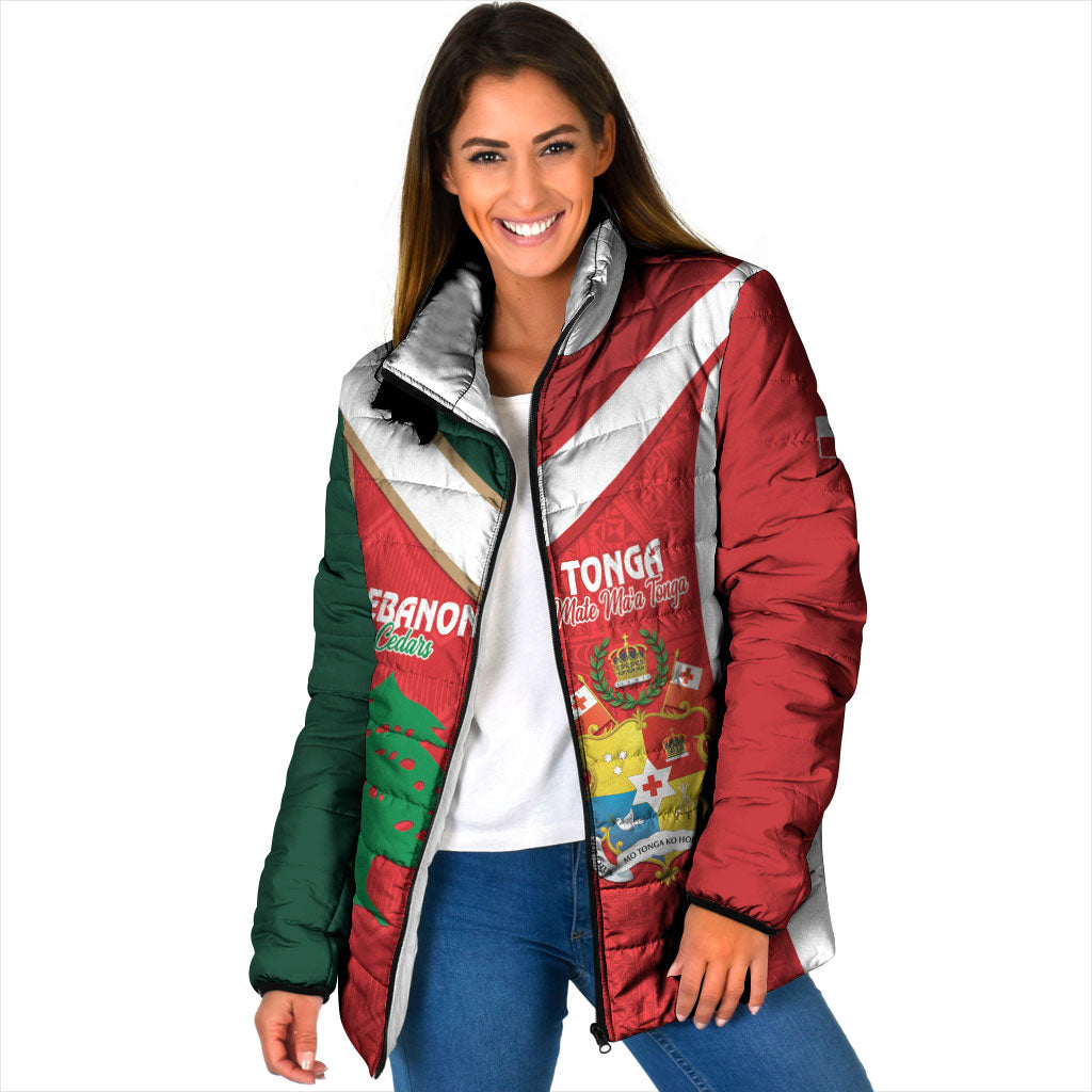 Custom Rugby Tonga and Lebanon Padded Jacket Mate Maa Tonga Cedars Together