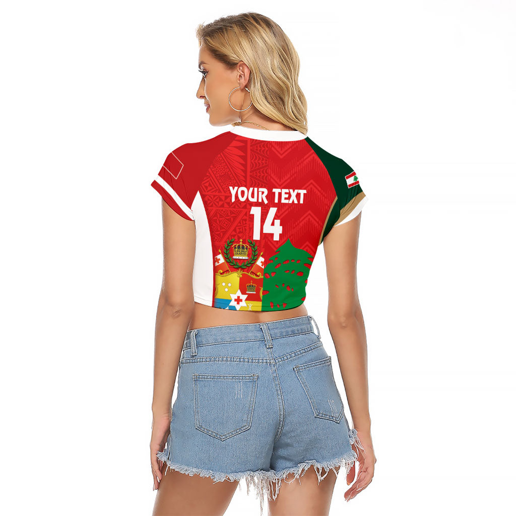 Custom Rugby Tonga and Lebanon Raglan Cropped T Shirt Mate Maa Tonga Cedars Together