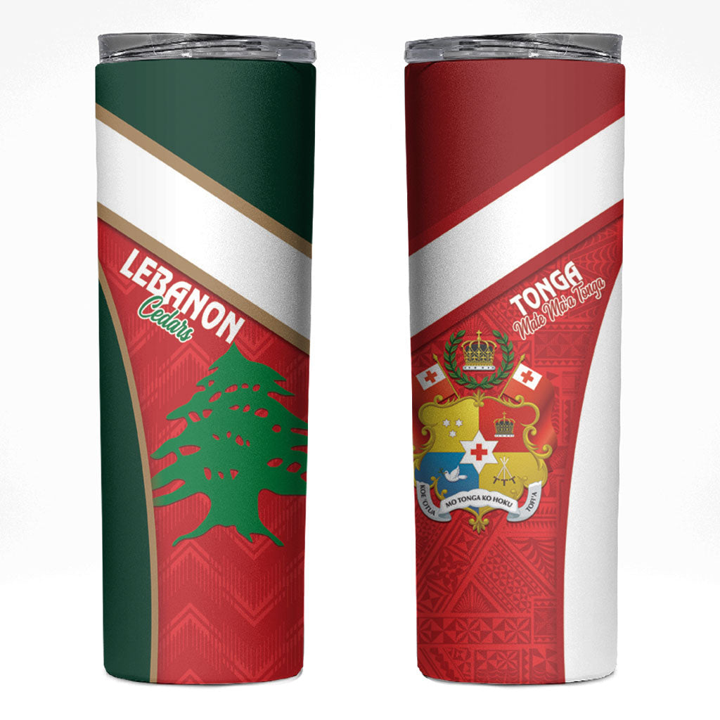Rugby Tonga and Lebanon Skinny Tumbler Mate Maa Tonga Cedars Together
