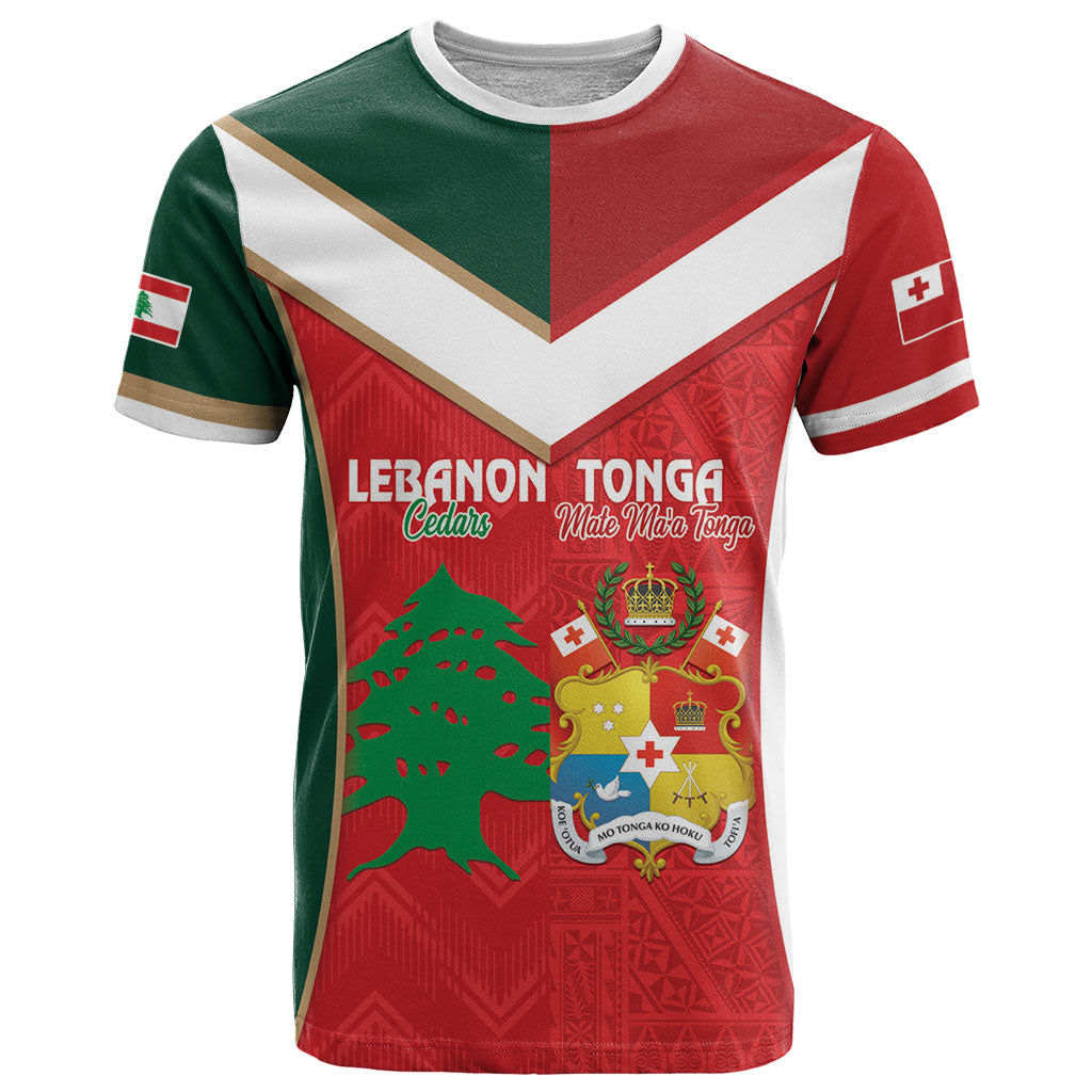 Custom Rugby Tonga and Lebanon T Shirt Mate Maa Tonga Cedars Together LT14 Multicolor - Polynesian Pride