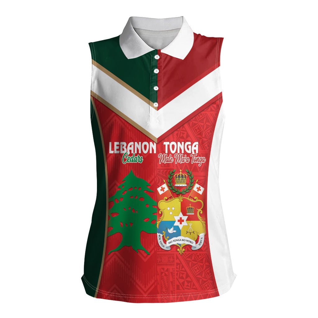 Custom Rugby Tonga and Lebanon Women Sleeveless Polo Shirt Mate Maa Tonga Cedars Together LT14 Female Multicolor - Polynesian Pride