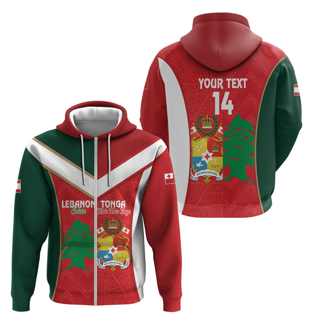Custom Rugby Tonga and Lebanon Zip Hoodie Mate Maa Tonga Cedars Together