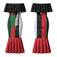 Custom Rugby New Zealand and Lebanon Couples Matching Mermaid Dress and Long Sleeve Button Shirt All Black Cedars Together