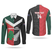 Custom Rugby New Zealand and Lebanon Couples Matching Off The Shoulder Long Sleeve Dress and Long Sleeve Button Shirt All Black Cedars Together