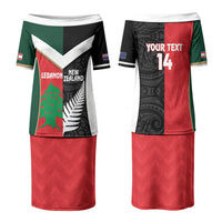 Custom Rugby New Zealand and Lebanon Couples Matching Puletasi and Hawaiian Shirt All Black Cedars Together