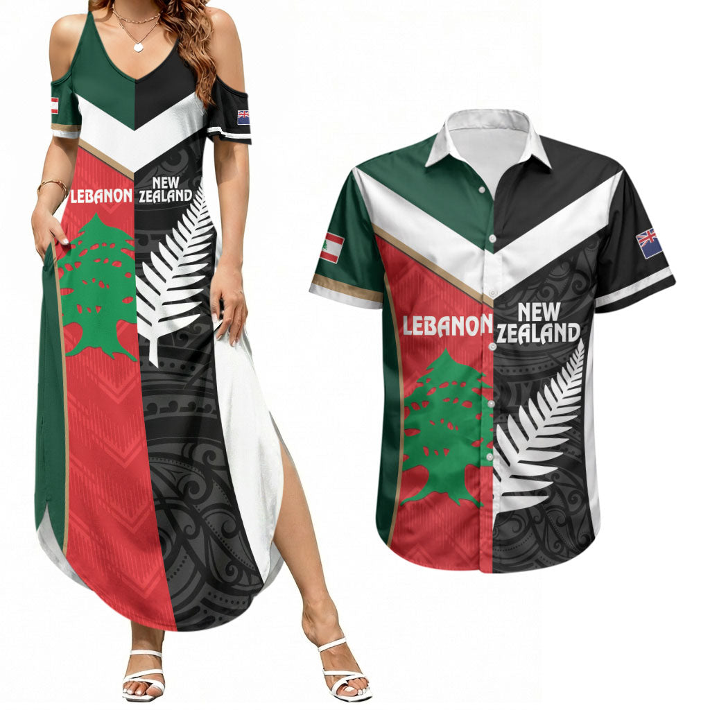 Custom Rugby New Zealand and Lebanon Couples Matching Summer Maxi Dress and Hawaiian Shirt All Black Cedars Together