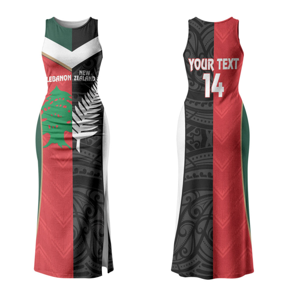 Custom Rugby New Zealand and Lebanon Couples Matching Tank Maxi Dress and Hawaiian Shirt All Black Cedars Together