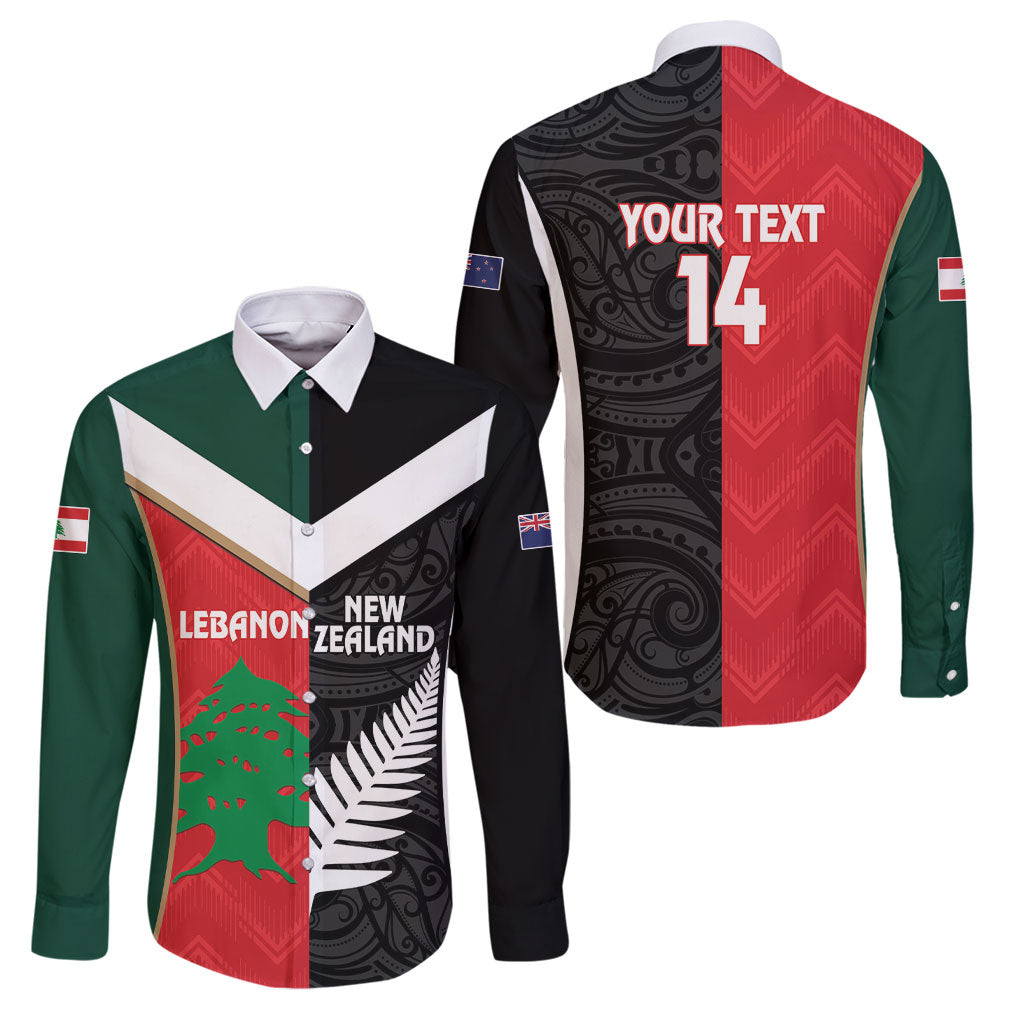 Custom Rugby New Zealand and Lebanon Family Matching Long Sleeve Bodycon Dress and Hawaiian Shirt All Black Cedars Together