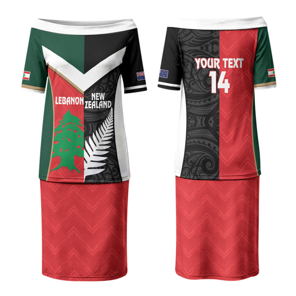 Custom Rugby New Zealand and Lebanon Family Matching Puletasi and Hawaiian Shirt All Black Cedars Together