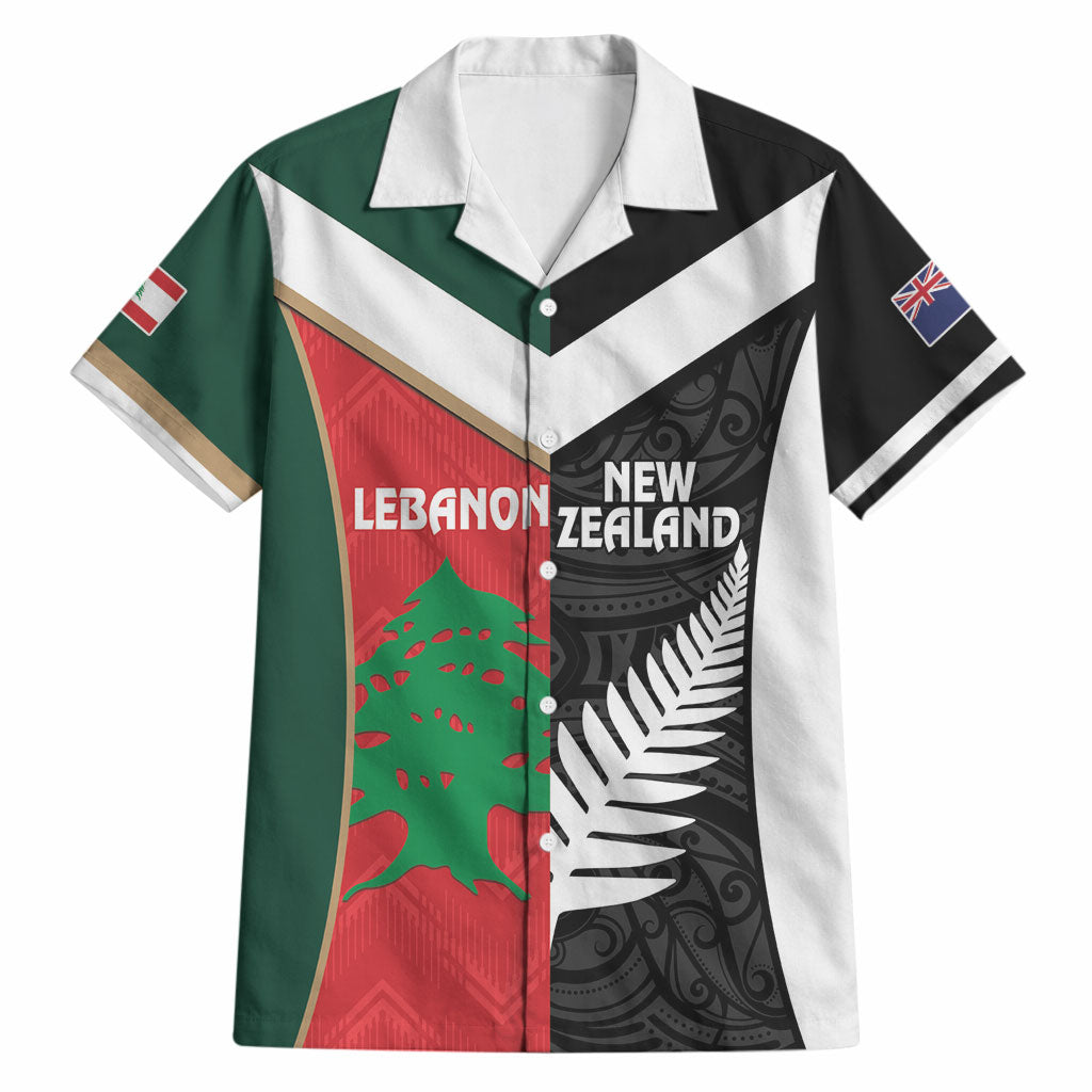 Custom Rugby New Zealand and Lebanon Hawaiian Shirt All Black Cedars Together LT14 Multicolor - Polynesian Pride