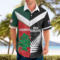 Custom Rugby New Zealand and Lebanon Hawaiian Shirt All Black Cedars Together