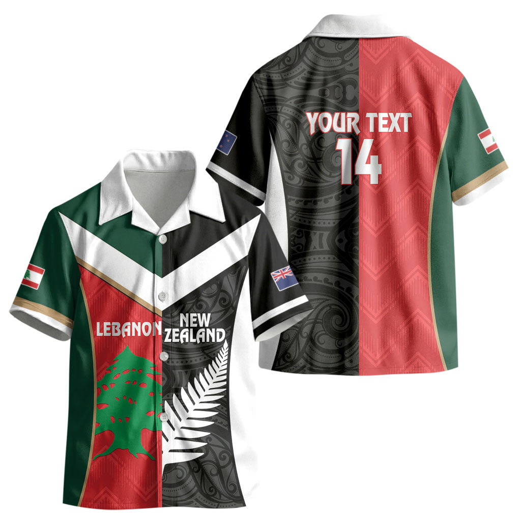 Custom Rugby New Zealand and Lebanon Kid Hawaiian Shirt All Black Cedars Together