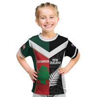 Custom Rugby New Zealand and Lebanon Kid T Shirt All Black Cedars Together