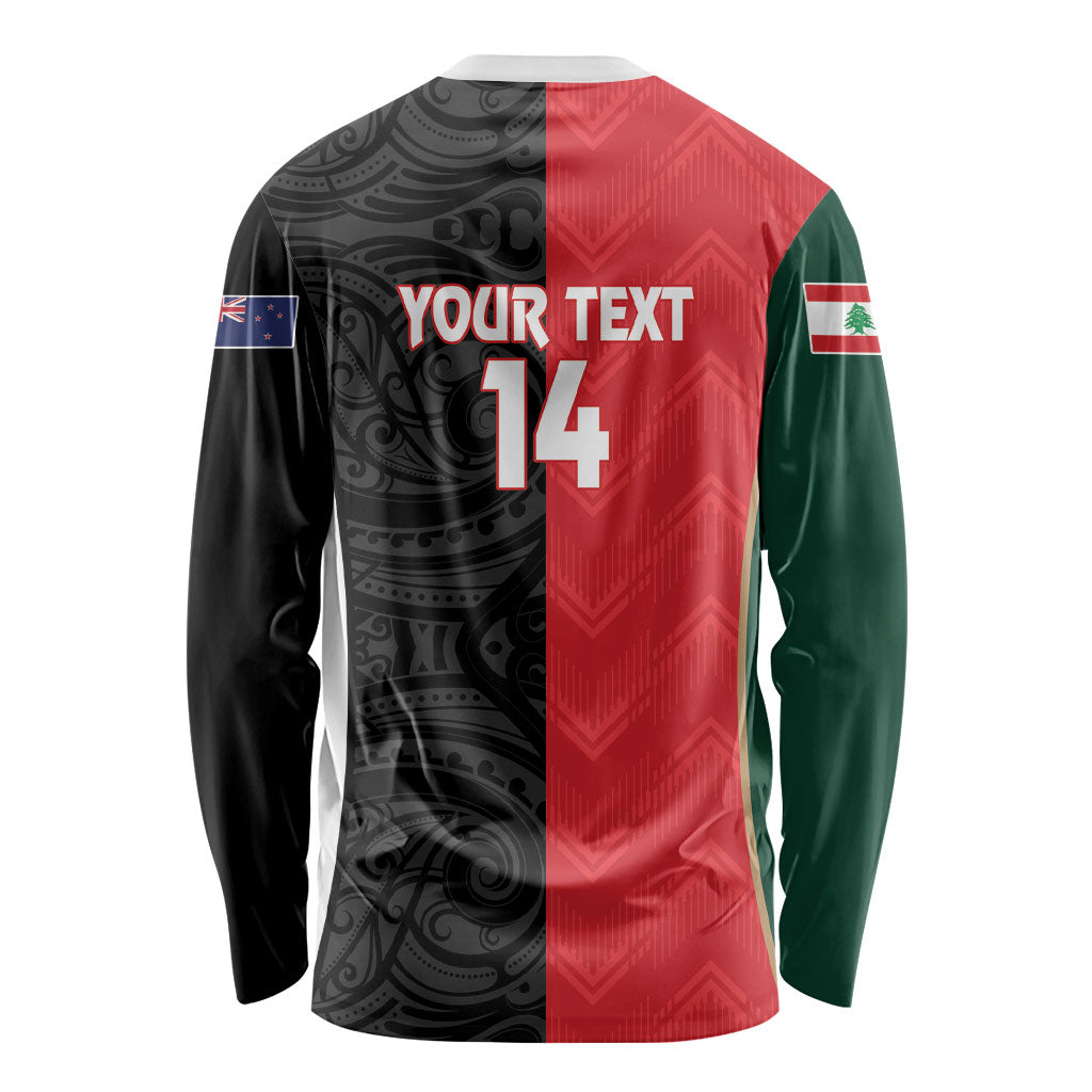 Custom Rugby New Zealand and Lebanon Long Sleeve Shirt All Black Cedars Together