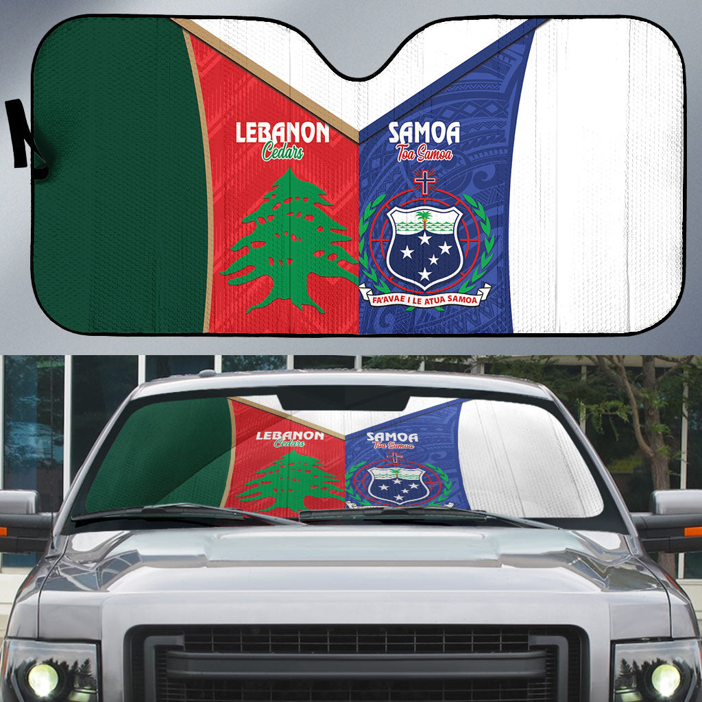 Rugby Samoa and Lebanon Auto Sun Shade Toa Samoa Cedars Together