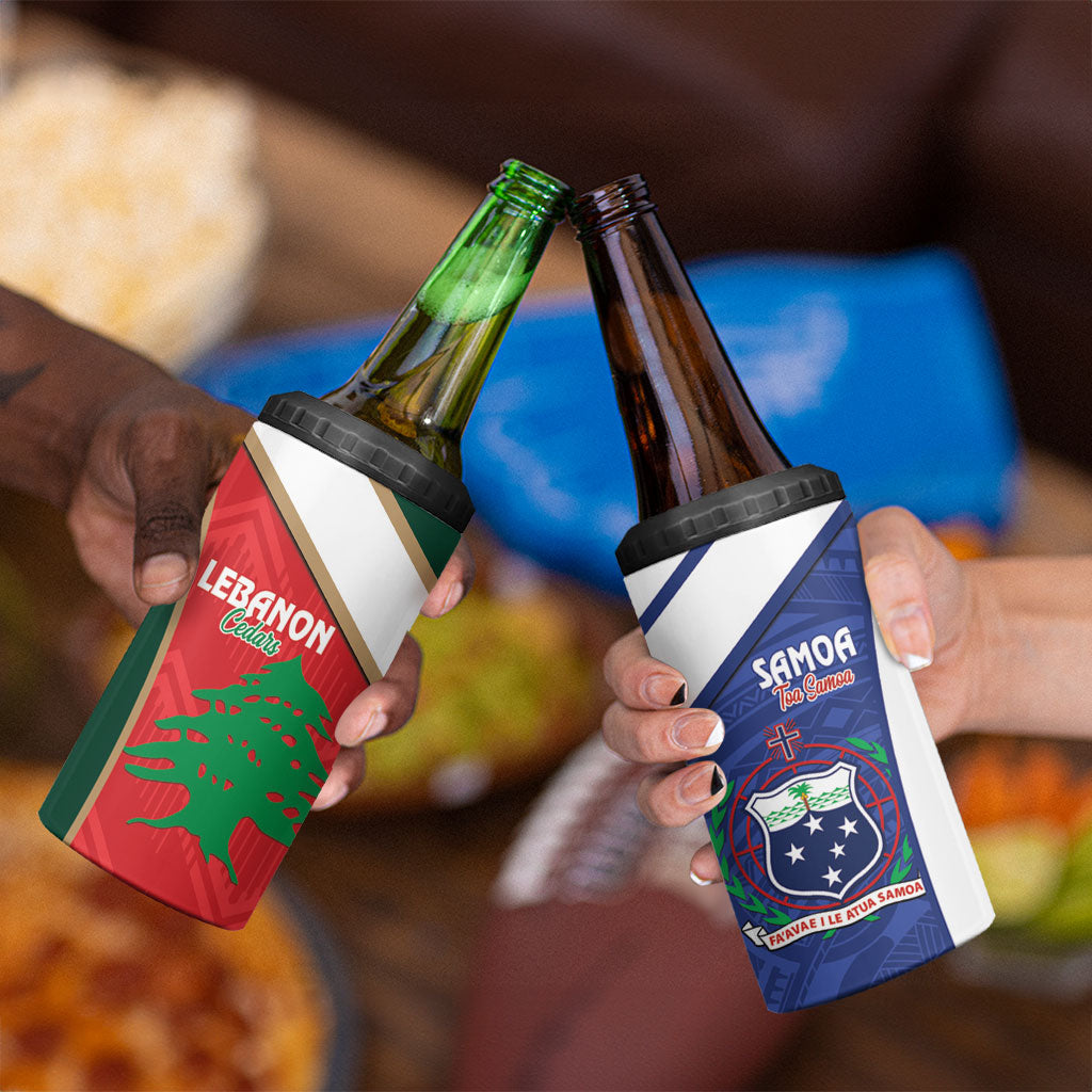 Rugby Samoa and Lebanon 4 in 1 Can Cooler Tumbler Toa Samoa Cedars Together