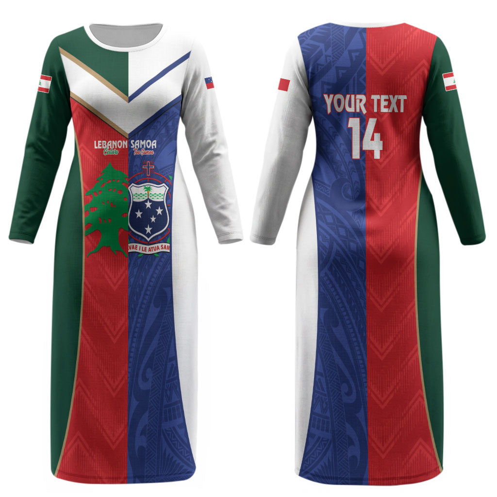 Custom Rugby Samoa and Lebanon Couples Matching Long Sleeve Bodycon Dress and Long Sleeve Button Shirt Toa Samoa Cedars Together
