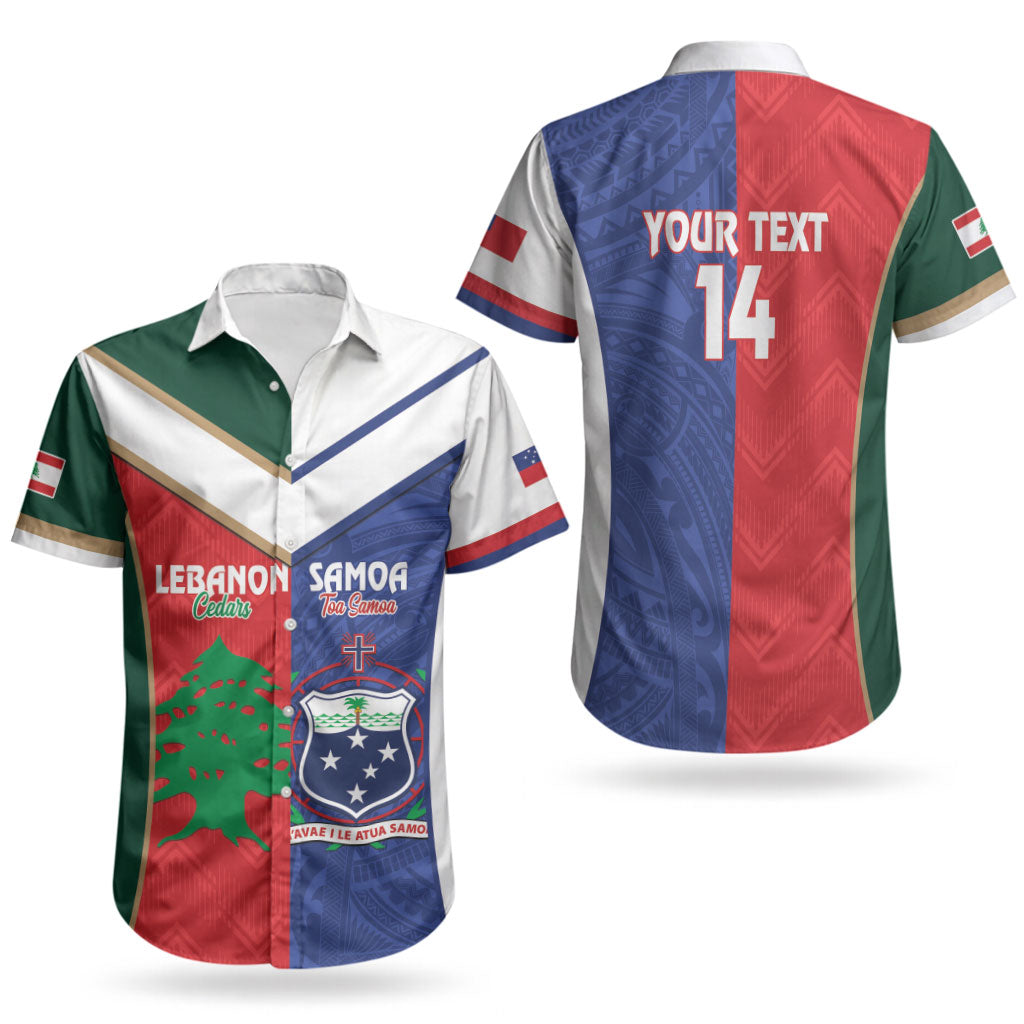 Custom Rugby Samoa and Lebanon Couples Matching Puletasi and Hawaiian Shirt Toa Samoa Cedars Together
