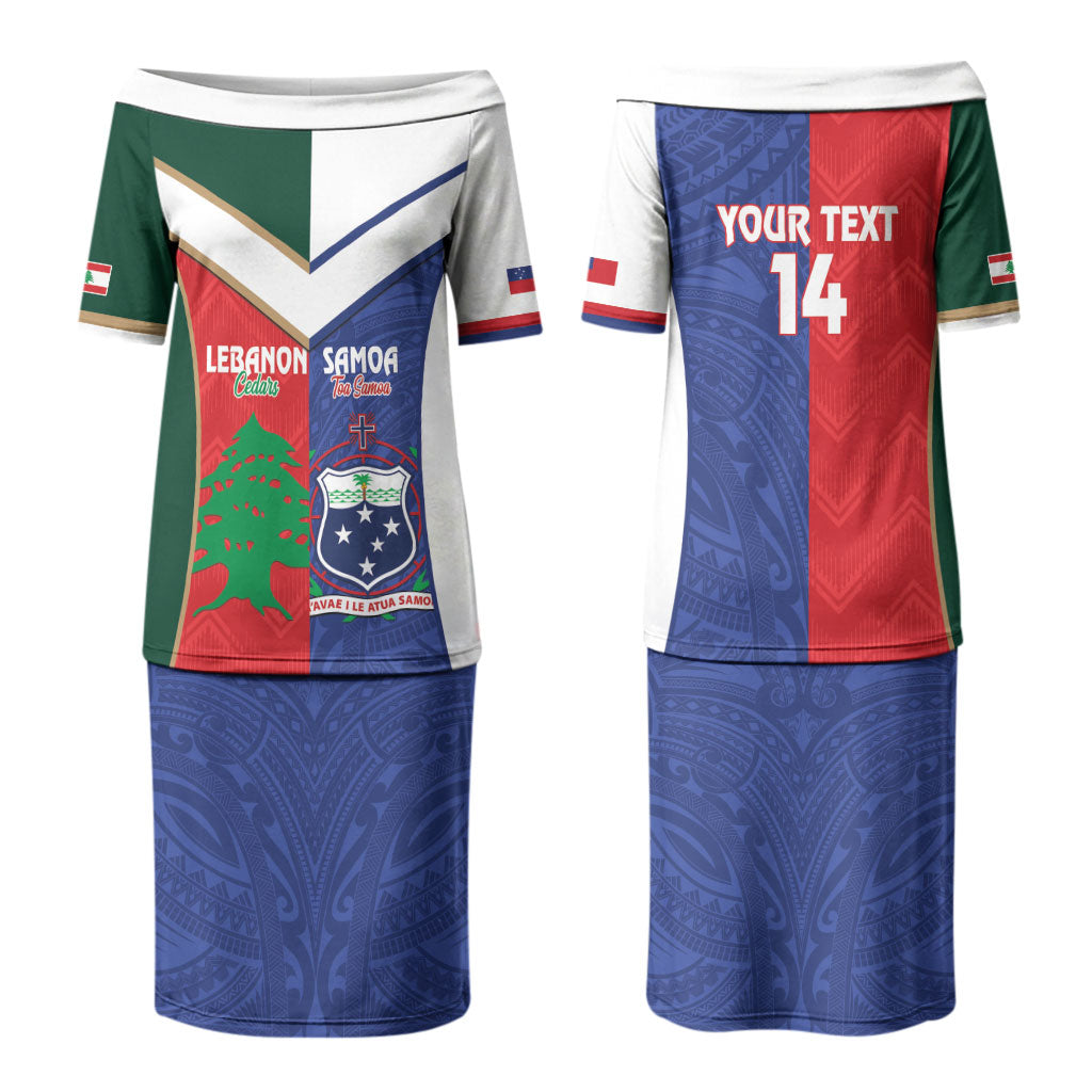 Custom Rugby Samoa and Lebanon Couples Matching Puletasi and Hawaiian Shirt Toa Samoa Cedars Together