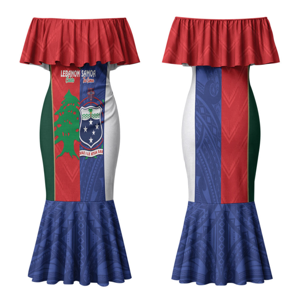 Custom Rugby Samoa and Lebanon Family Matching Mermaid Dress and Hawaiian Shirt Toa Samoa Cedars Together