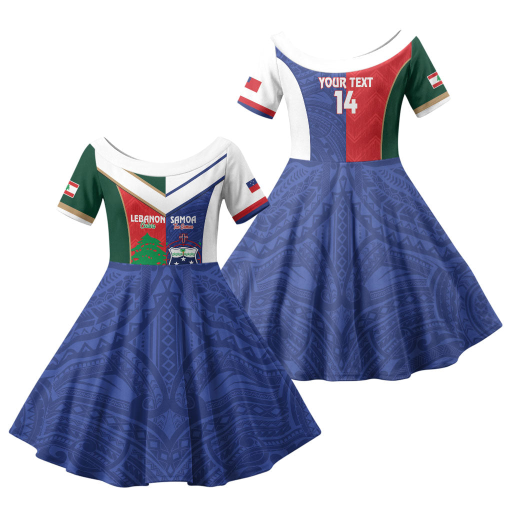 Custom Rugby Samoa and Lebanon Family Matching Off Shoulder Short Dress and Hawaiian Shirt Toa Samoa Cedars Together